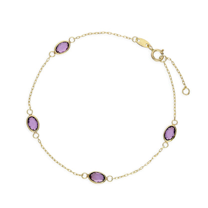 Bracelet en or 9 carats et cristal CZ violet, 16,5 cm, avec rallonge de 1,3 cm