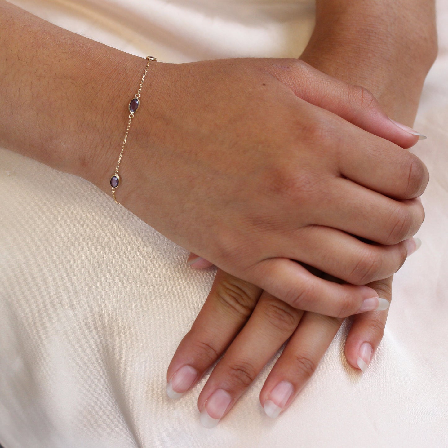 Bracelet en or 9 carats et cristal CZ violet, 16,5 cm, avec rallonge de 1,3 cm