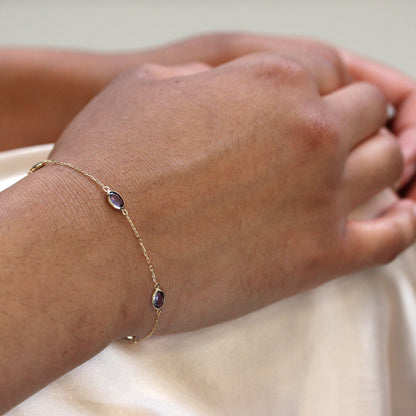 Bracelet en or 9 carats et cristal CZ violet, 16,5 cm, avec rallonge de 1,3 cm