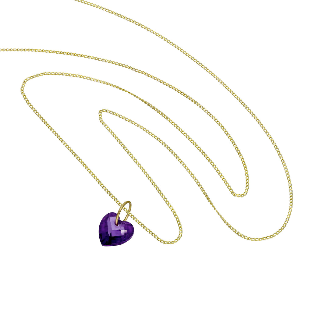 Collier pendentif cœur en or 9 carats et cristal CZ violet, 40 à 50 cm
