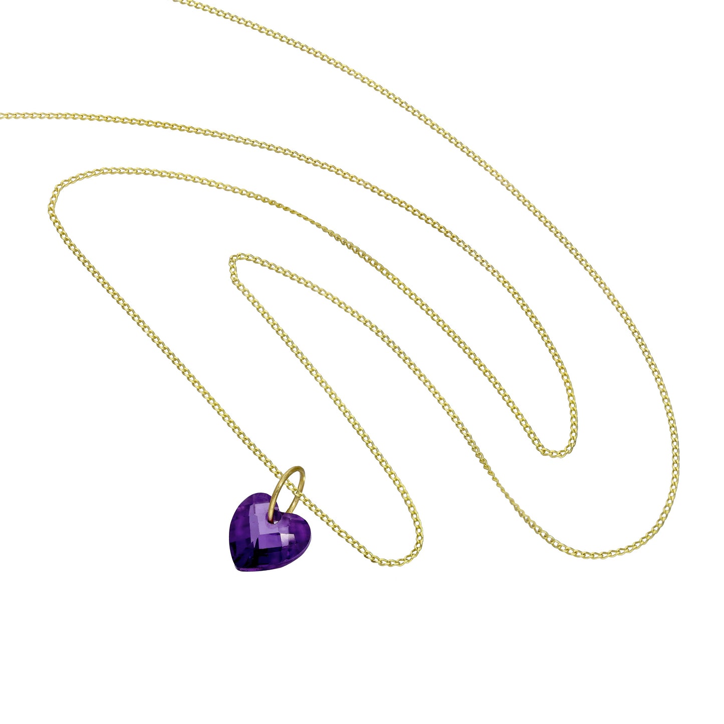 Collier pendentif cœur en or 9 carats et cristal CZ violet, 40 à 50 cm