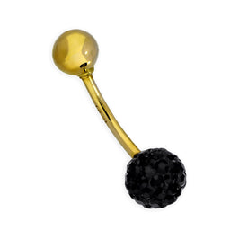 Piercing nombril en or 9 carats et cristal CZ noir