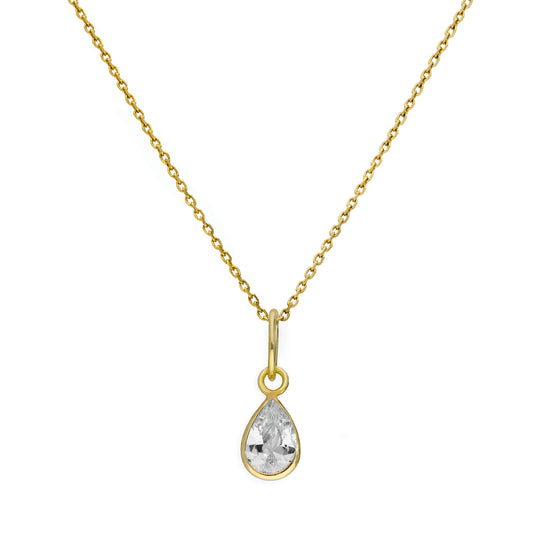 Collier pendentif en forme de larme en or 9 carats et cristal CZ transparent, 40 à 50 cm