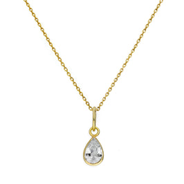 Collier pendentif en forme de larme en or 9 carats et cristal CZ transparent, 40 à 50 cm