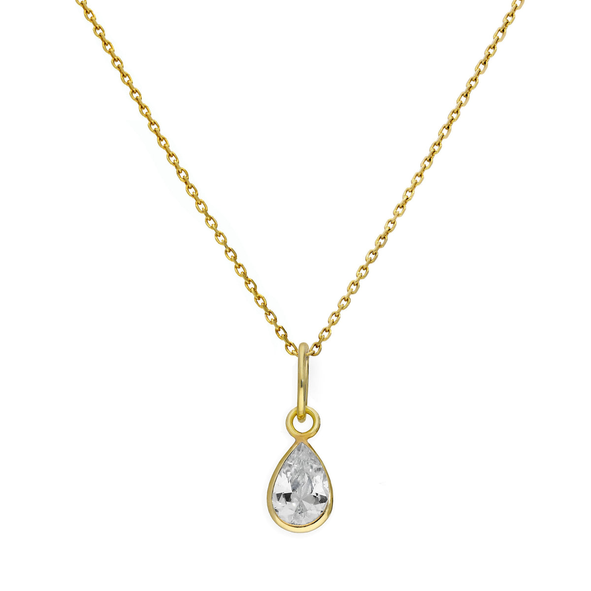 Collier pendentif en forme de larme en or 9 carats et cristal CZ transparent, 40 à 50 cm