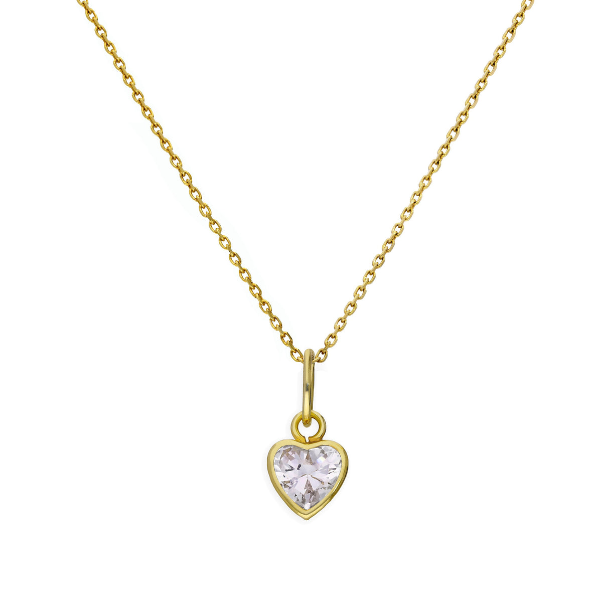 Collier pendentif cœur en or 9 carats et cristal CZ transparent, 40 à 50 cm