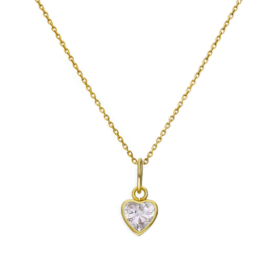 Collier pendentif cœur en or 9 carats et cristal CZ transparent, 40 à 50 cm