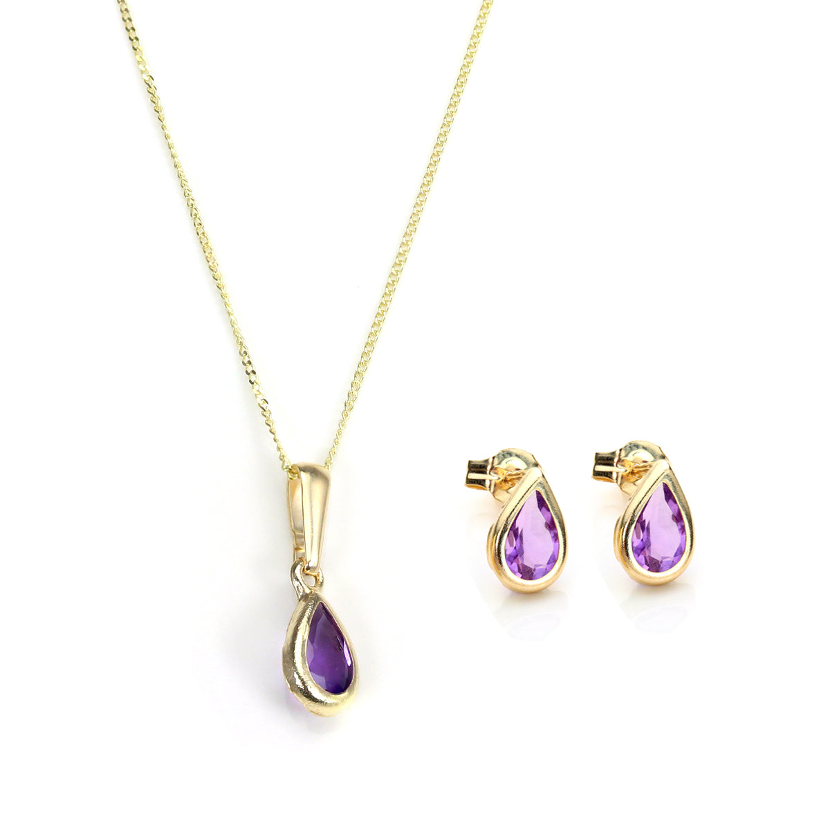 Ensemble pendentif et boucles d'oreilles à tige en or 9 carats et pierre de naissance de février