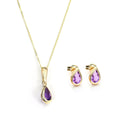Ensemble pendentif et boucles d'oreilles à tige en or 9 carats et pierre de naissance de février