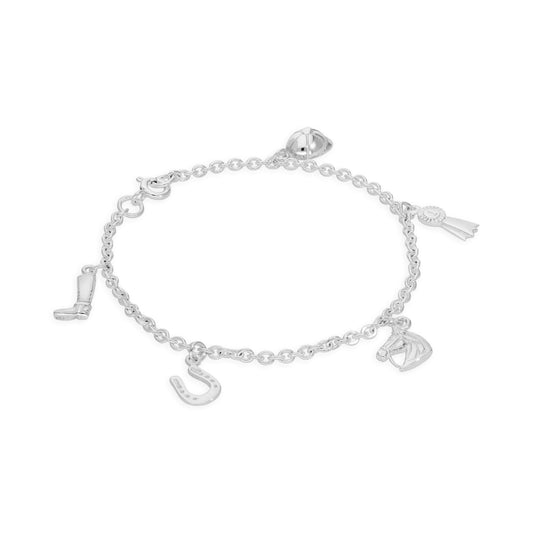 Bracelet en argent sterling de 18 cm avec breloques équestres