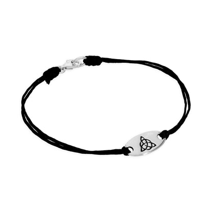 Bracelet triquetra celtique en argent sterling et cordon noir de 19 cm