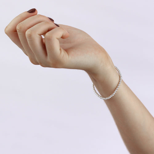 Bracelet extensible en argent sterling de 18 cm et perles gourmettes de 3 mm
