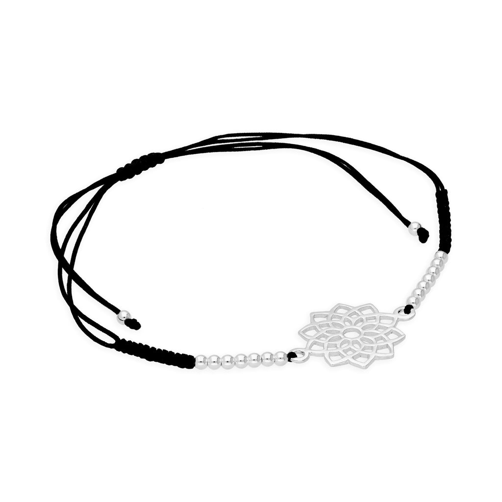 Bracelet Chakra Couronne en Argent Sterling et Cordon Noir