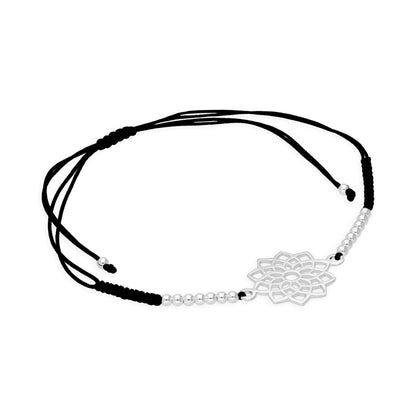 Bracelet Chakra Couronne en Argent Sterling et Cordon Noir