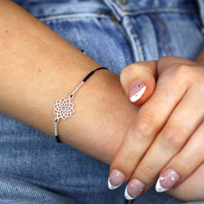 Bracelet Chakra Couronne en Argent Sterling et Cordon Noir