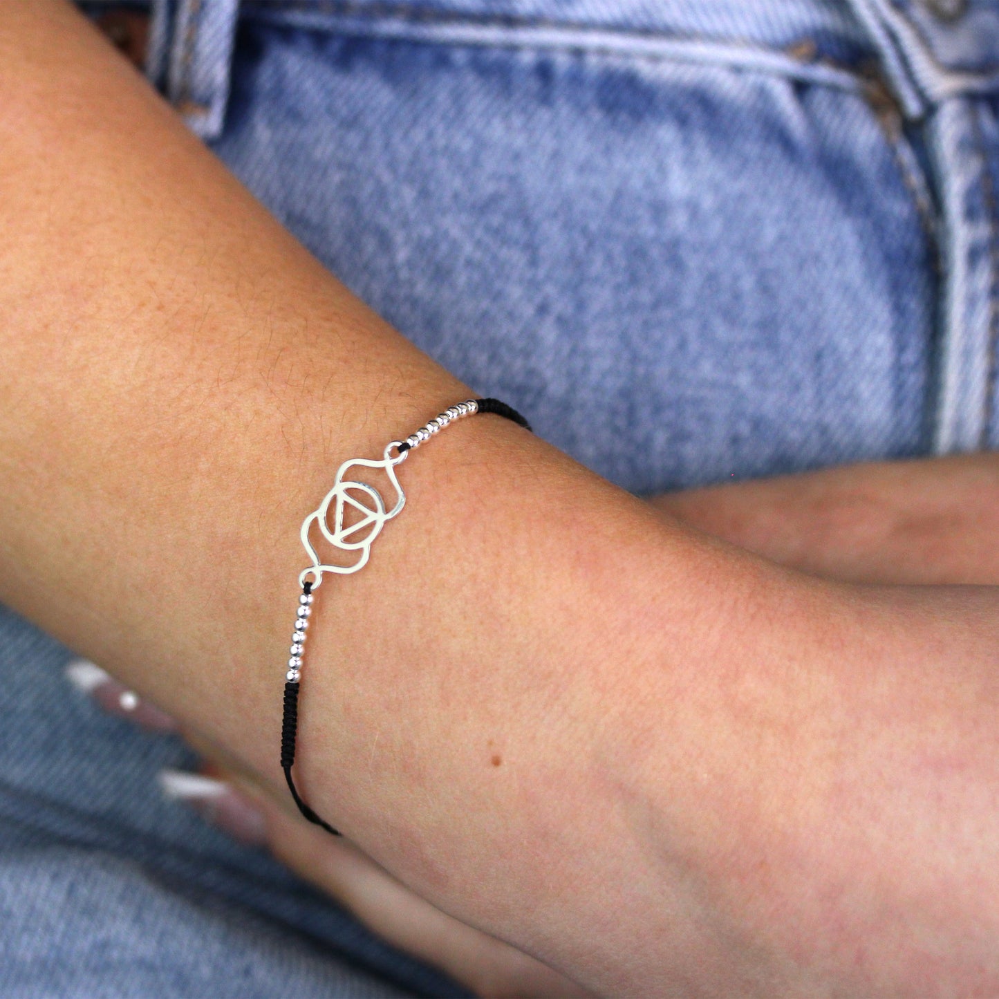 Bracelet chakra du troisième œil en argent sterling et cordon noir