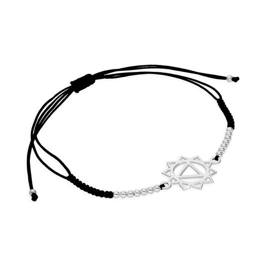 Bracelet chakra solaire en argent sterling et cordon noir
