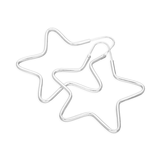 Grandes boucles d'oreilles créoles en argent sterling de 44 mm en forme d'étoile