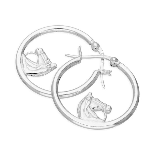Boucles d'oreilles créoles cheval en argent sterling de 25 mm
