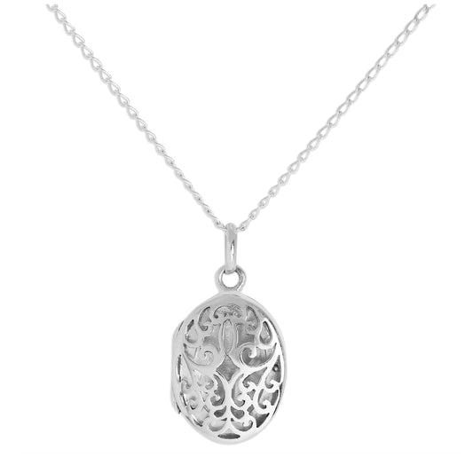 Médaillon ovale en argent sterling avec motif en filigrane découpé sur chaîne de 40 à 61 cm