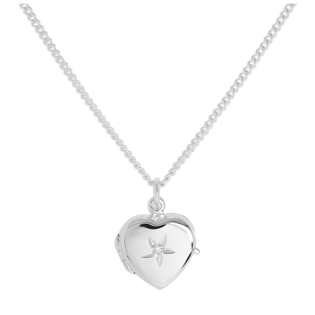 Petit médaillon en argent sterling en forme de cœur avec diamant sur chaîne de 40 à 61 cm
