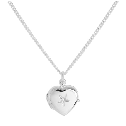Petit médaillon en argent sterling en forme de cœur avec diamant sur chaîne de 40 à 61 cm
