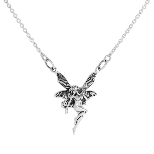 Pendentif fée ailée en argent sterling sur chaîne diamantée de 14 pouces