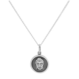 Collier pendentif rond en argent sterling avec visage de Bouddha de 35 à 81 cm