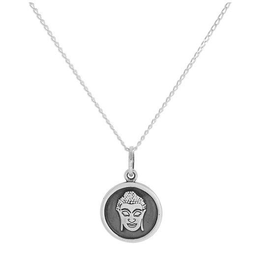 Collier pendentif rond en argent sterling avec visage de Bouddha de 14 à 32 pouces