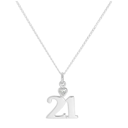Pendentif en argent sterling 21 avec cœur en cristal CZ transparent sur chaîne de 40 à 61 cm