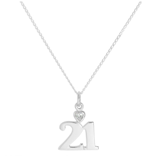 Pendentif en argent sterling 21 avec cœur en cristal CZ transparent sur chaîne de 40 à 61 cm