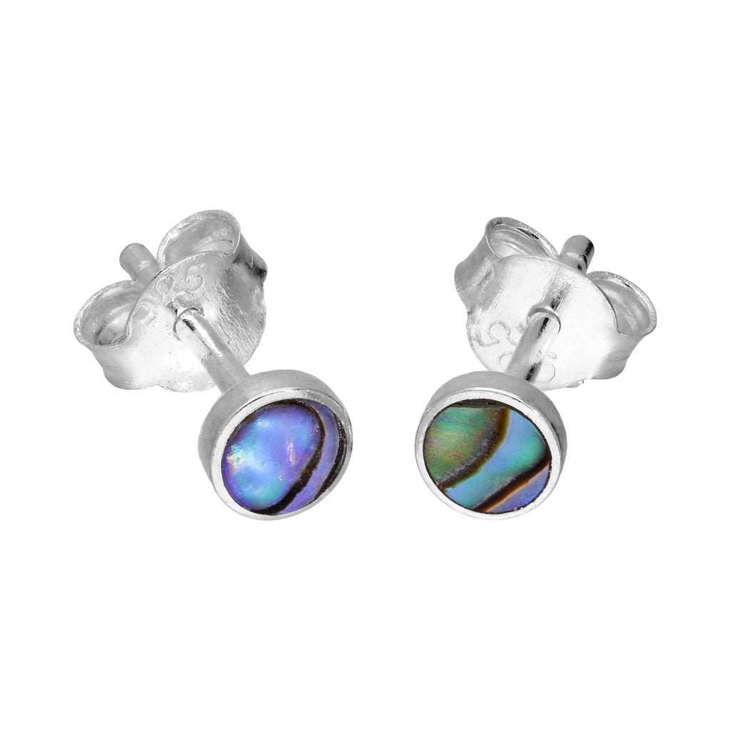 Boucles d'oreilles à tige en argent sterling et ormeau rond de 4 mm