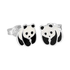 Boucles d'oreilles à tige en argent sterling et émail en forme de panda
