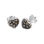 Boucles d'oreilles à tige en argent sterling et marcassite en forme de cœur