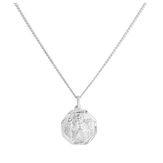 Collier octogonal en argent sterling avec pendentif Saint-Christophe taillé en diamant, 40 à 61 cm