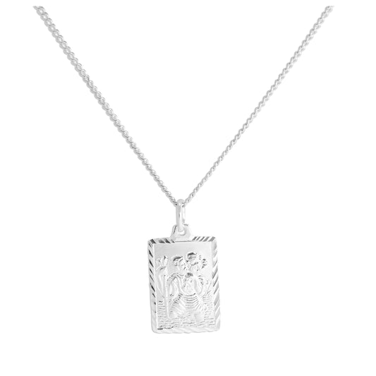 Collier rectangulaire en argent sterling avec pendentif Saint-Christophe taillé en diamant, 40 à 61 cm