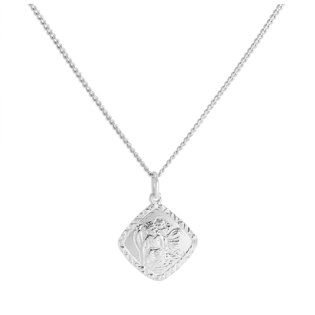 Collier en argent sterling avec pendentif carré Saint-Christophe taillé en diamant, 40 à 61 cm