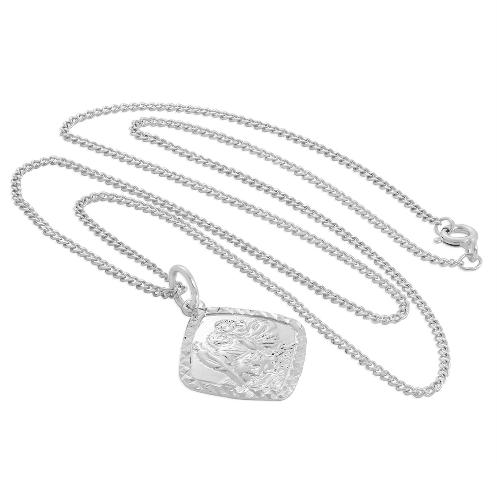 Collier en argent sterling avec pendentif carré Saint-Christophe taillé en diamant, 40 à 61 cm