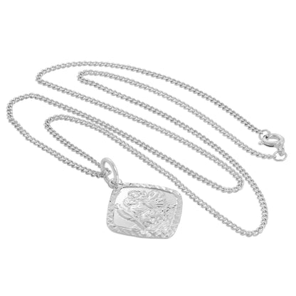 Collier en argent sterling avec pendentif carré Saint-Christophe taillé en diamant, 40 à 61 cm