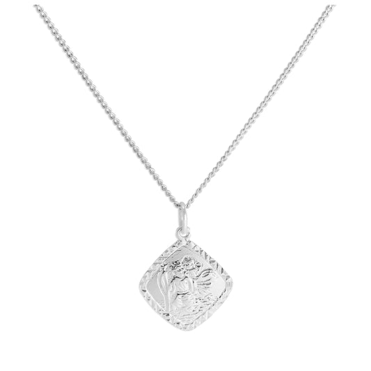 Collier en argent sterling avec pendentif carré Saint-Christophe taillé en diamant, 40 à 61 cm