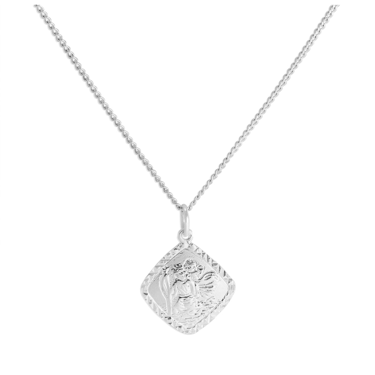 Collier en argent sterling avec pendentif carré Saint-Christophe taillé en diamant, 40 à 61 cm
