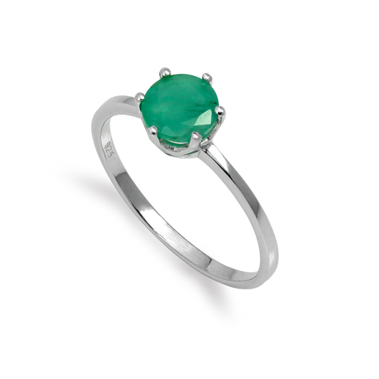 Bague en argent sterling et émeraude ronde de 6 mm, tailles I à U