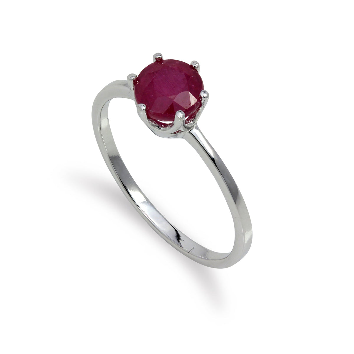 Bague en argent sterling et rubis rond de 6 mm, tailles 48 à 62,5