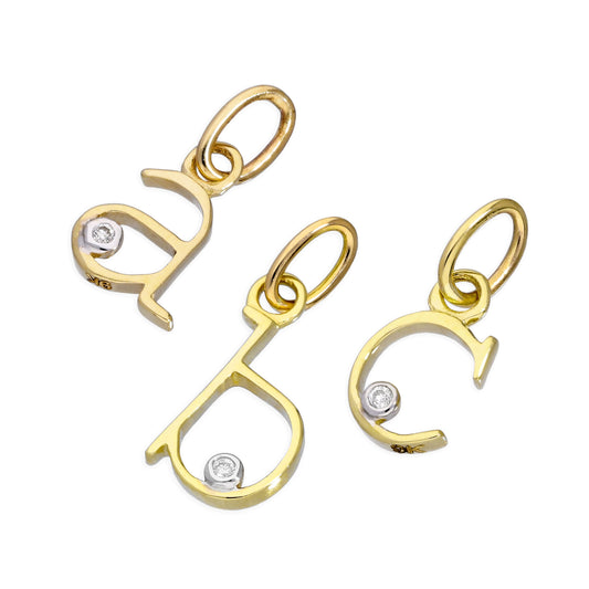 Pendentif lettre de l'alphabet A à Z en or jaune 9 carats et diamants 0,4 pt