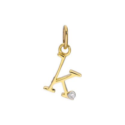 Pendentif lettre de l'alphabet A à Z en or jaune 9 carats et diamants 0,4 pt