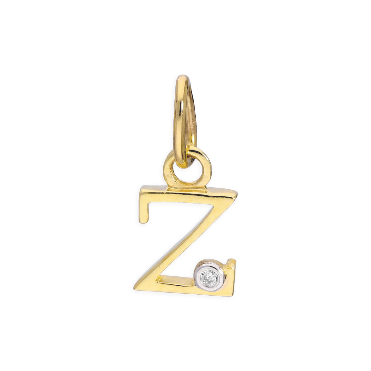 Pendentif lettre de l'alphabet A à Z en or jaune 9 carats et diamants 0,4 pt