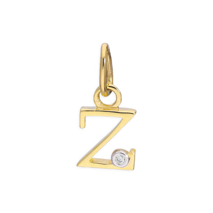 Pendentif lettre de l'alphabet A à Z en or jaune 9 carats et diamants 0,4 pt