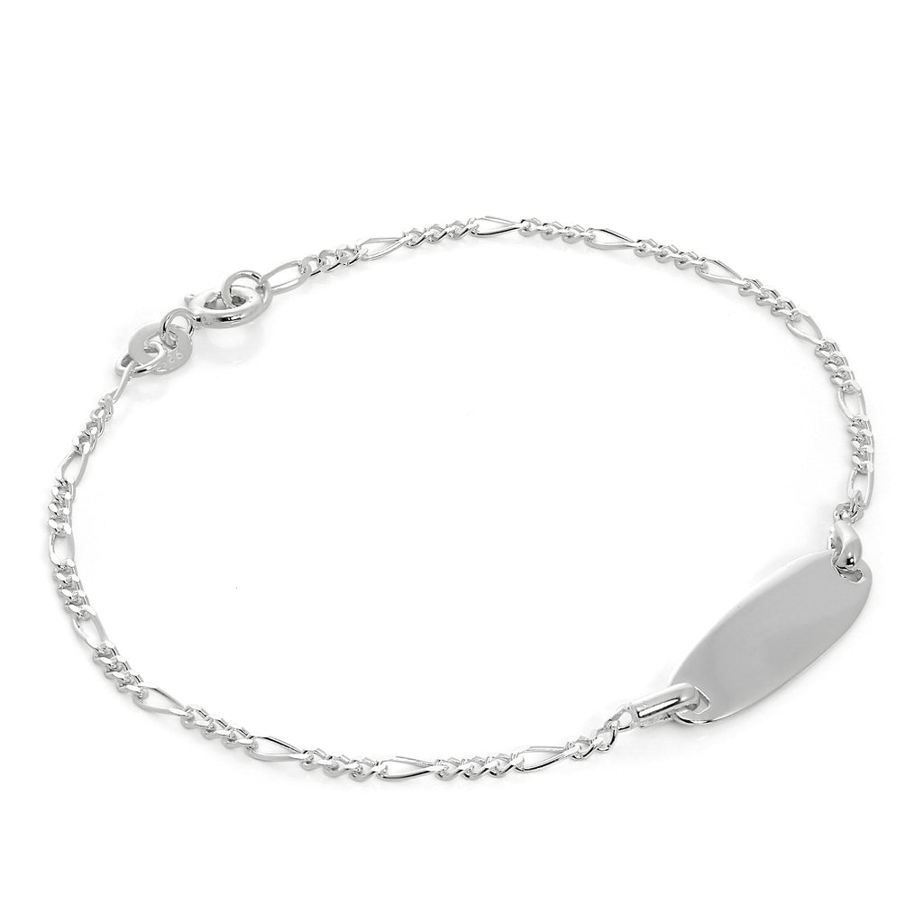 Bracelet en argent sterling avec plaque d'identification gravable et chaîne Figaro de 18 cm