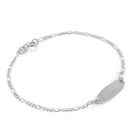Bracelet en argent sterling avec plaque d'identification gravable et chaîne Figaro de 18 cm