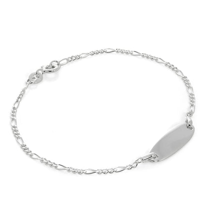 Bracelet en argent sterling avec plaque d'identification gravable et chaîne Figaro de 18 cm